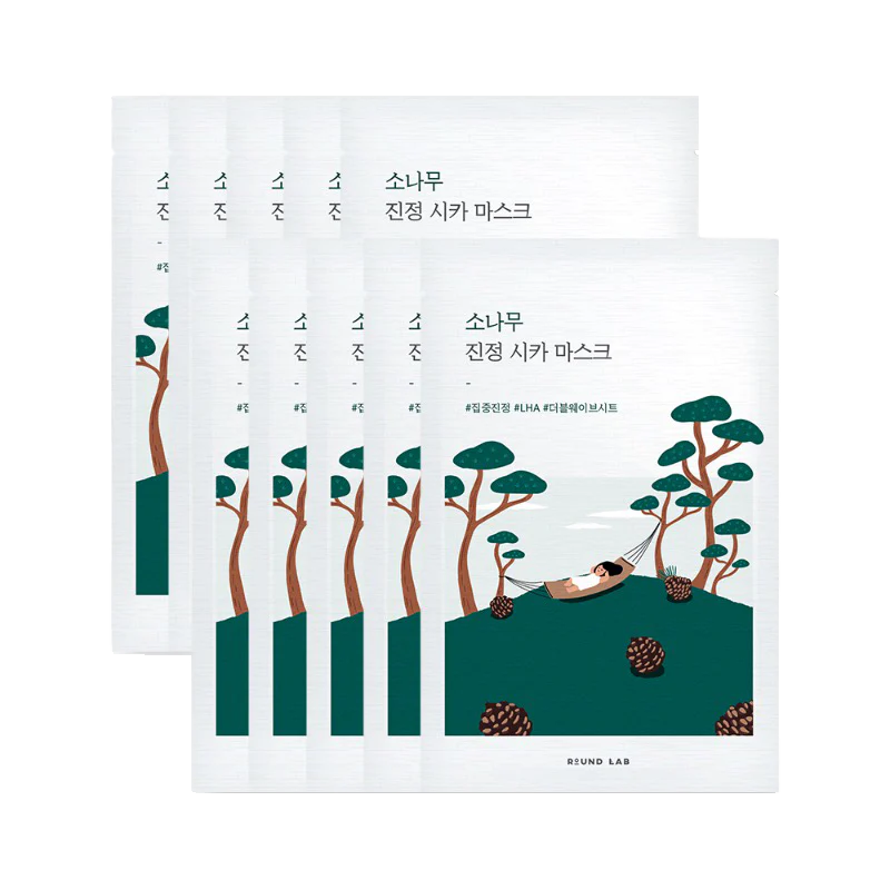 ROUND LAB - Pine Calming Cica Mask Sheet 27ml (10ea) - ماسكات الباين من راوندلاب (10ماسكات)