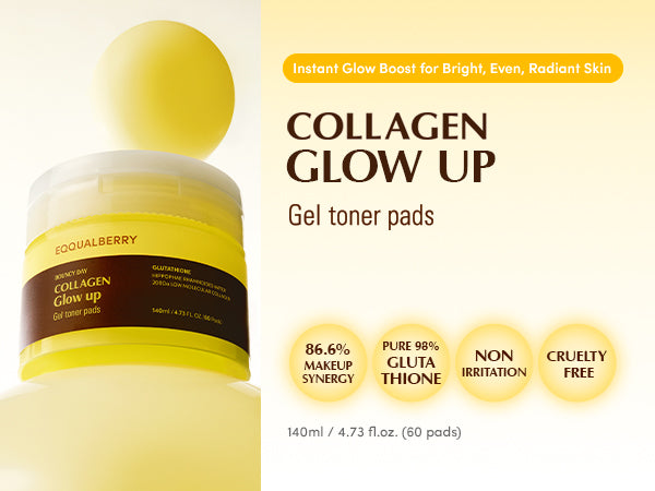 EQQUALBERRY - Collagen Glow Up Gel Toner Pad (60 Sheets) -  لبادات تونر جل الكولاجين للتوهج من ايكولبيري